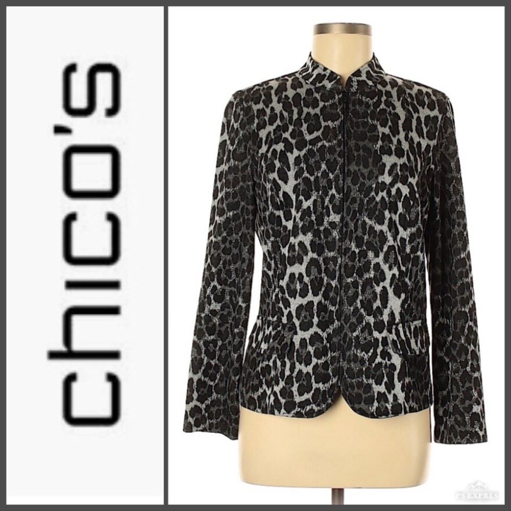 Chico’s Black Gray Animal Print Jacket Size 1 (M)